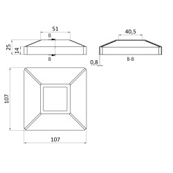 Kryt spodnej príruby (107x107mm /25x0,8mm), otvor:40.5x40.5mm, brúsená nerez K320 /AISI304 Kryt spodnej príruby (107x107mm /25x0,8mm), otvor:40.5x40.5mm, brúsená nerez K320 /AISI304